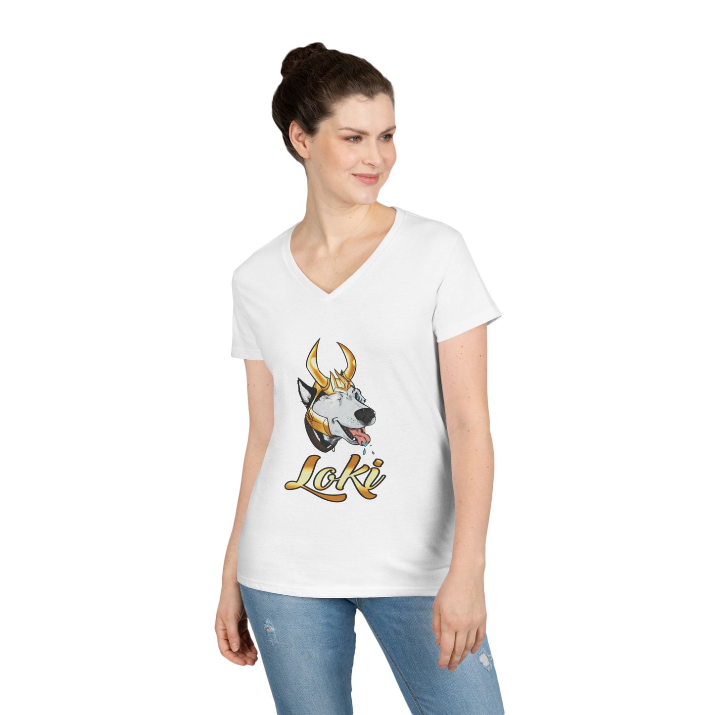 Loki Graphic V-Neck T-Shirt - Fun Casual Wear, Perfect for Dog Lovers, Birthday Gift, Everyday Style, Anime-Inspired Apparel