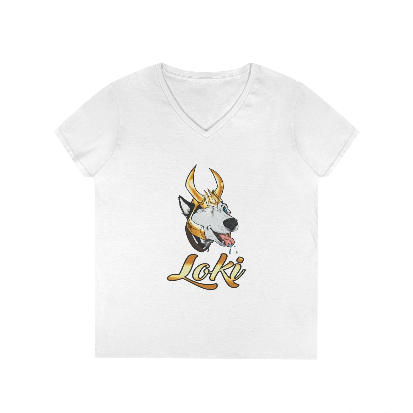 Loki Graphic V-Neck T-Shirt - Fun Casual Wear, Perfect for Dog Lovers, Birthday Gift, Everyday Style, Anime-Inspired Apparel