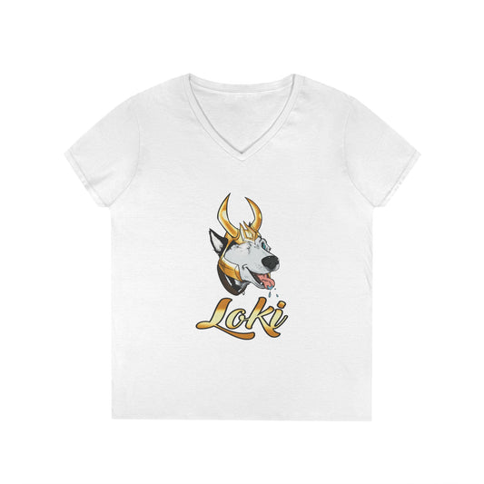 Loki Graphic V-Neck T-Shirt - Fun Casual Wear, Perfect for Dog Lovers, Birthday Gift, Everyday Style, Anime-Inspired Apparel