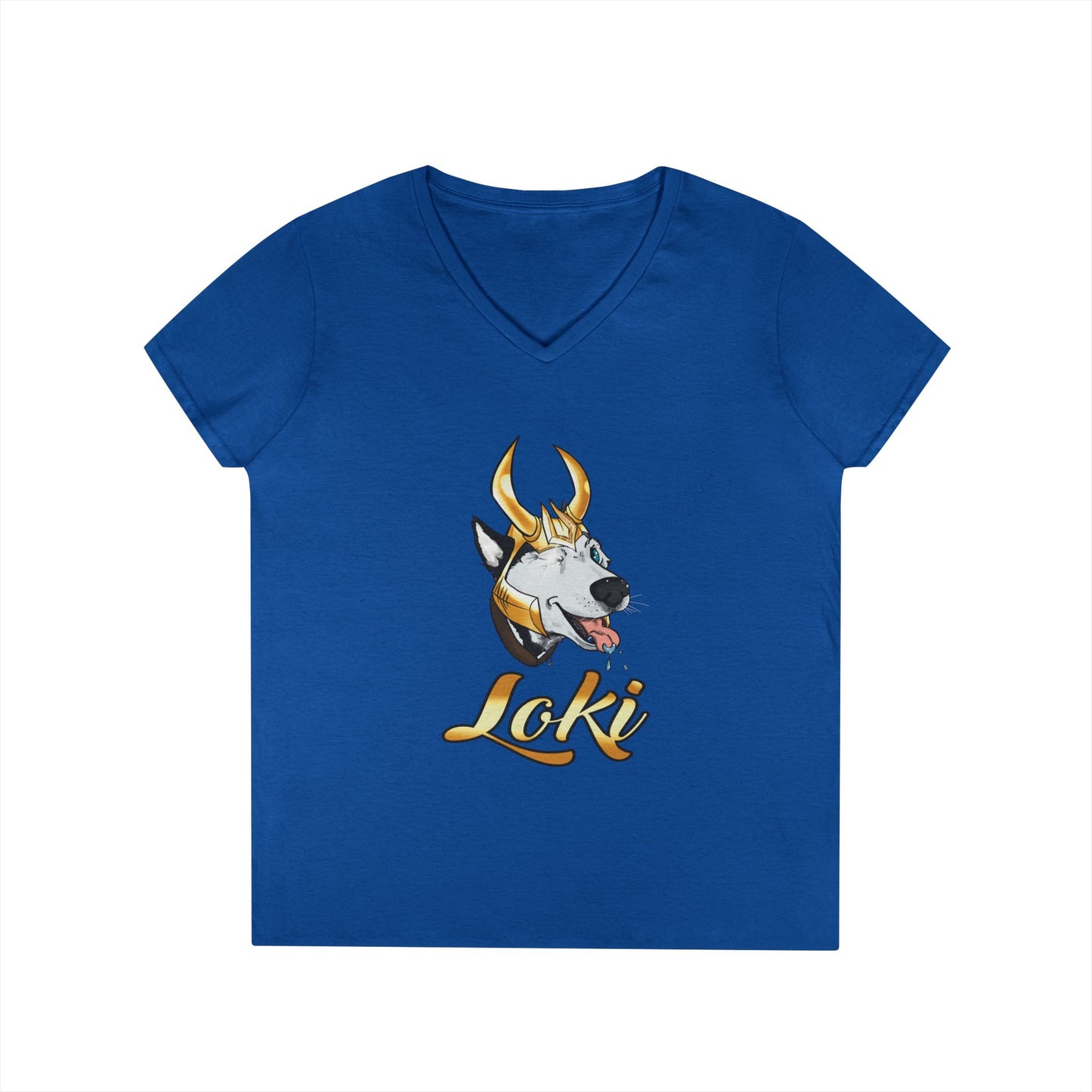 Loki Graphic V-Neck T-Shirt - Fun Casual Wear, Perfect for Dog Lovers, Birthday Gift, Everyday Style, Anime-Inspired Apparel
